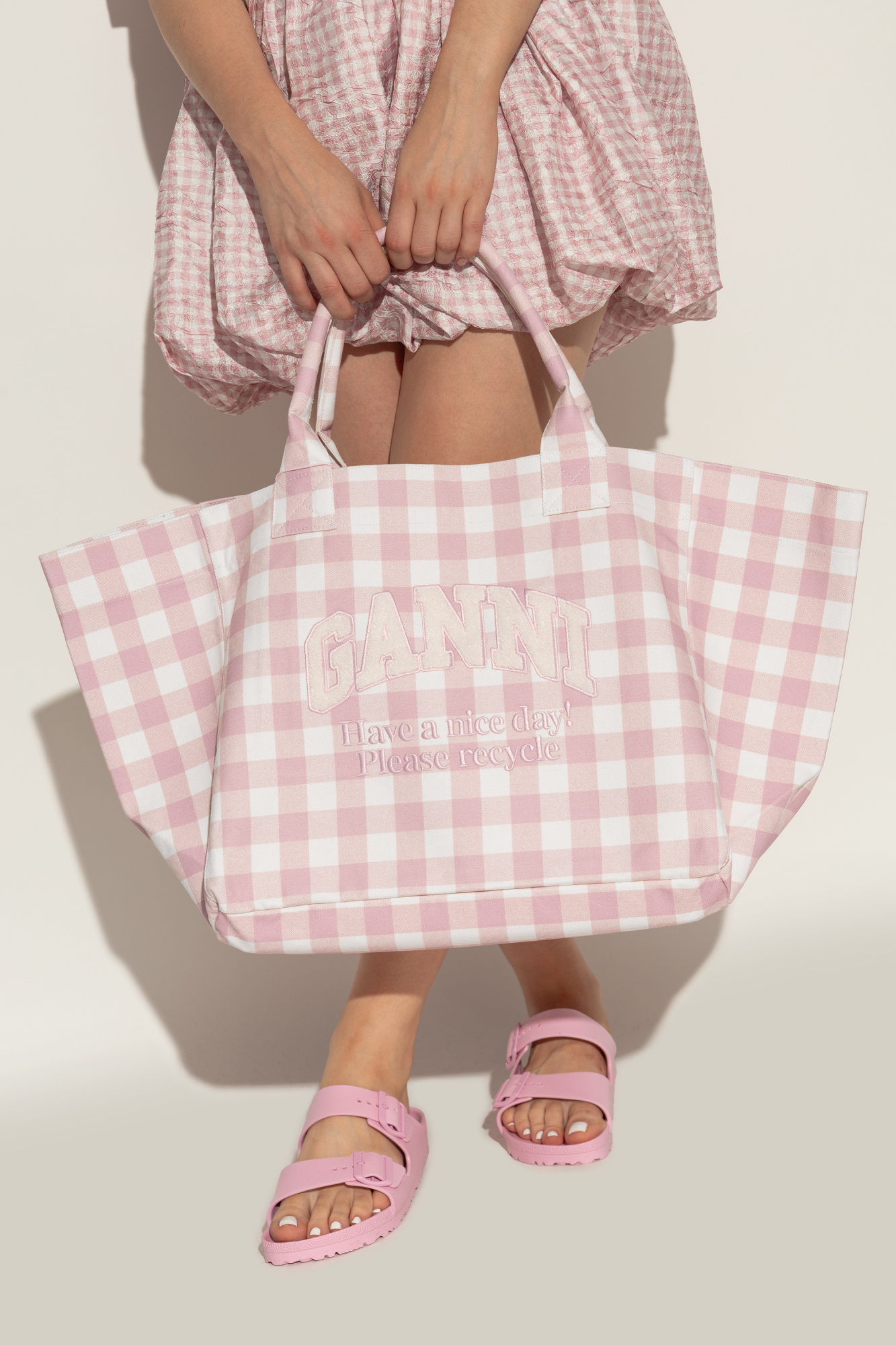 トートバッグ GANNI VICKY CHECK TOTE BAG LARGE Ganni 